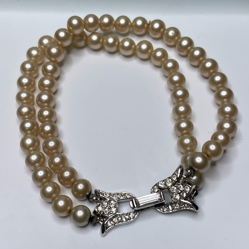 Trifari Double Strand Faux Pearl Beacelet